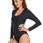 New Sunscreen Hollow Covering Belly Thin Siamese plus Size Plus Size Ladies Swimsuit Women's Long-Sleeved Swimsuit 100.00kg Surfing Quick-Dry