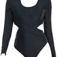 New Sunscreen Hollow Covering Belly Thin Siamese plus Size Plus Size Ladies Swimsuit Women's Long-Sleeved Swimsuit 100.00kg Surfing Quick-Dry