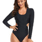 New Sunscreen Hollow Covering Belly Thin Siamese plus Size Plus Size Ladies Swimsuit Women's Long-Sleeved Swimsuit 100.00kg Surfing Quick-Dry