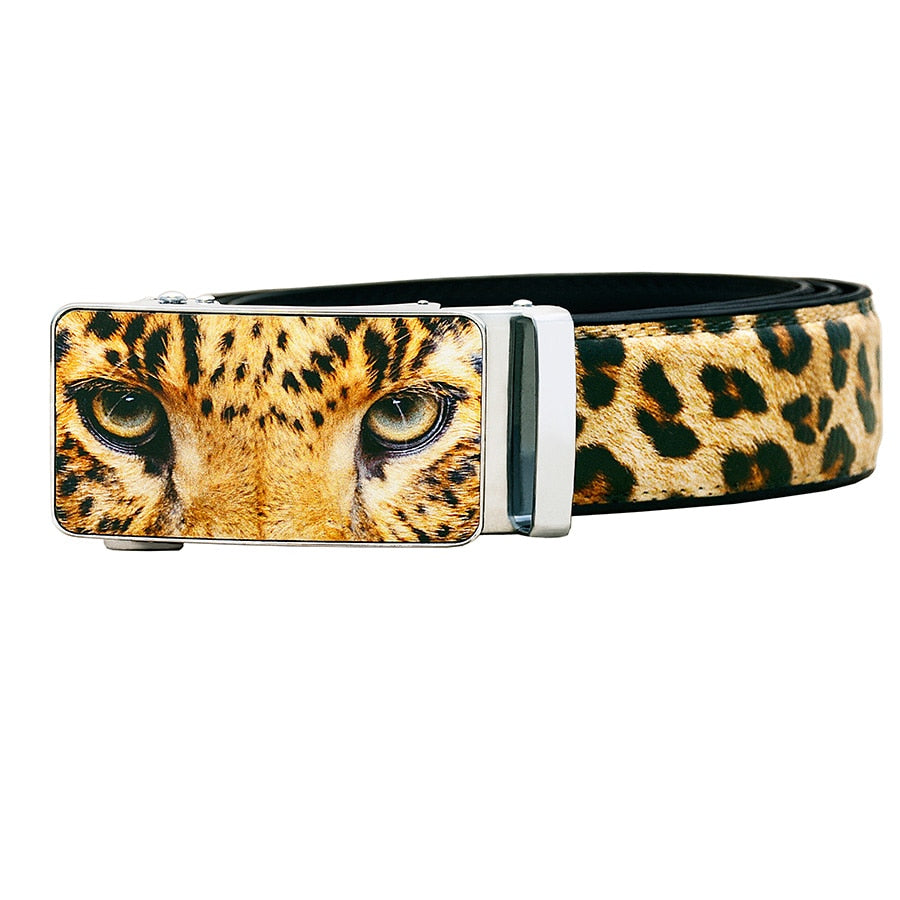 Cinto de Couro com Pêlo Estampa Leopardo