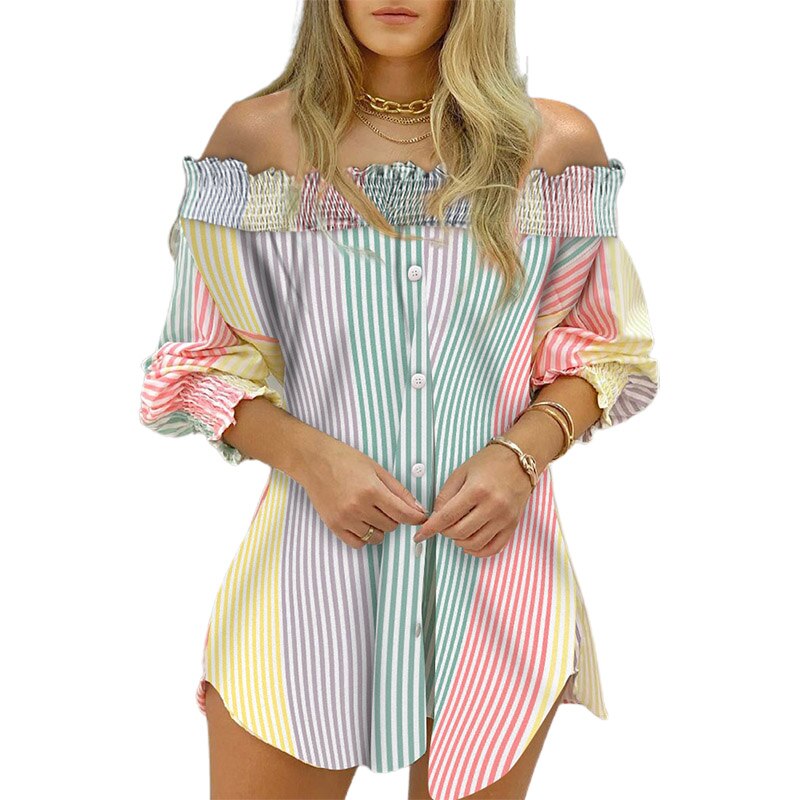 Camisa Vestido Listrada Gola Botão ou Elastex