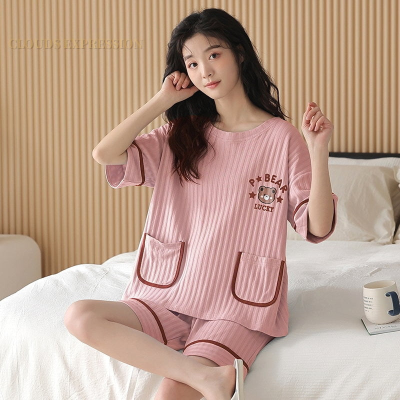 Pijama Folgado de Algodão Camiseta Manga Curta e Shorts Várias Estampas