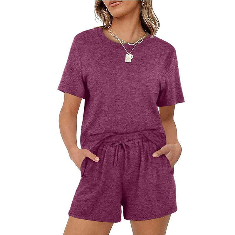 Pijama Camiseta com Manga e Shorts Cores Lisas