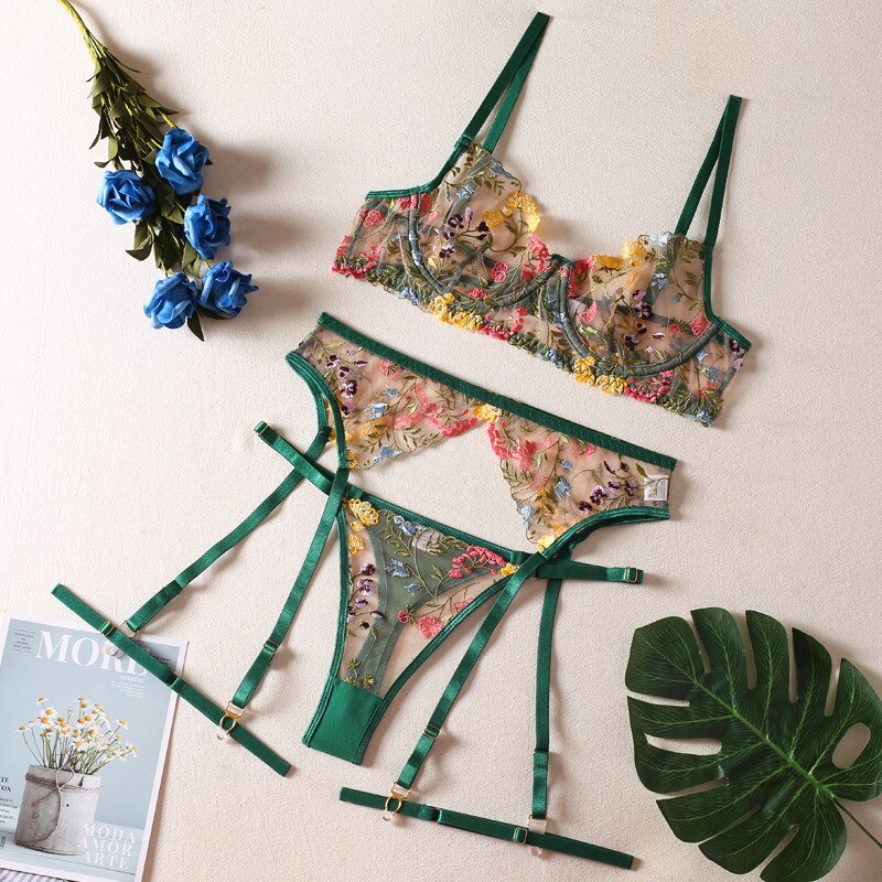 Conjunto Calcinha e Sutiã Floral Sexy