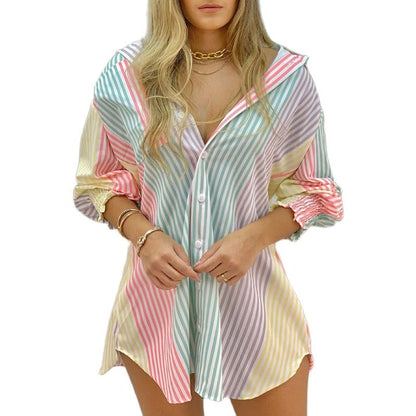 Camisa Vestido Listrada Gola Botão ou Elastex