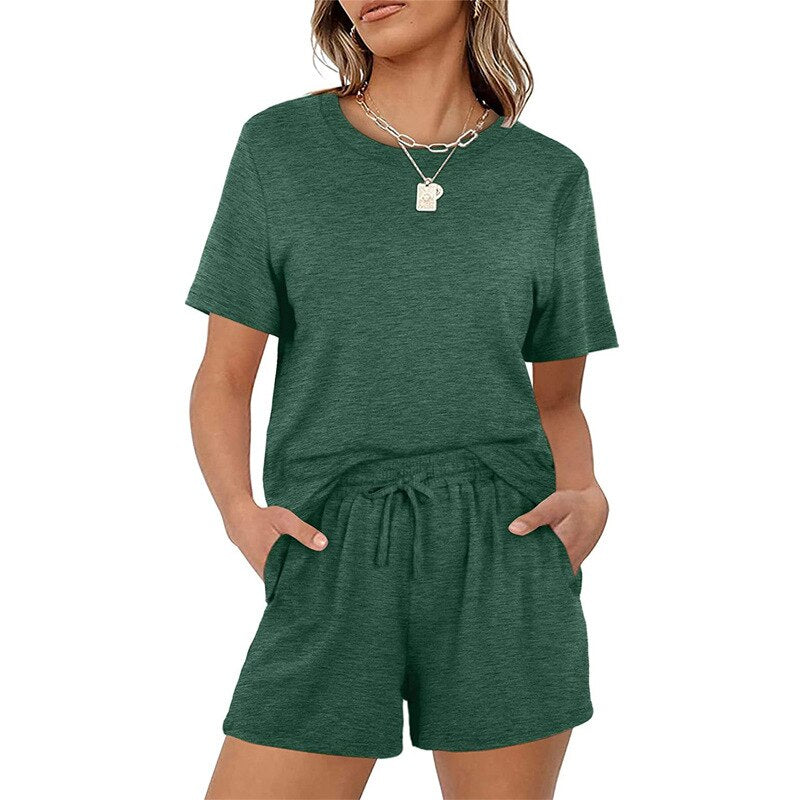 Pijama Camiseta com Manga e Shorts Cores Lisas