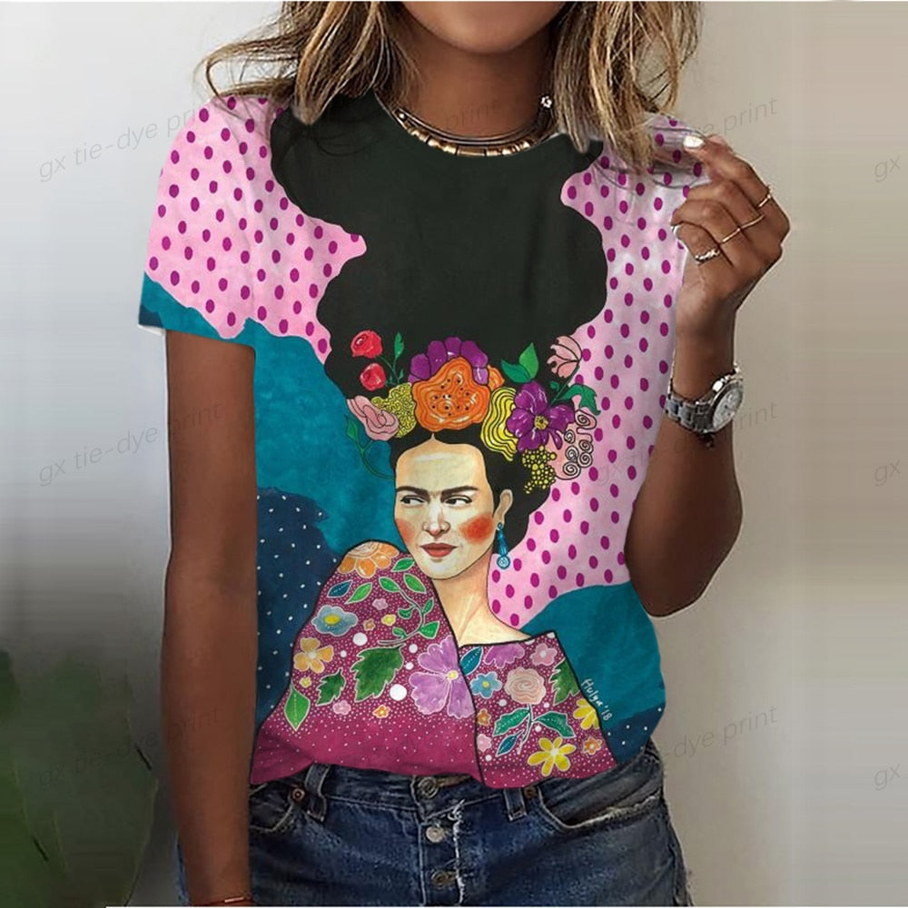 Camiseta Gola Fechada Estampa Frida