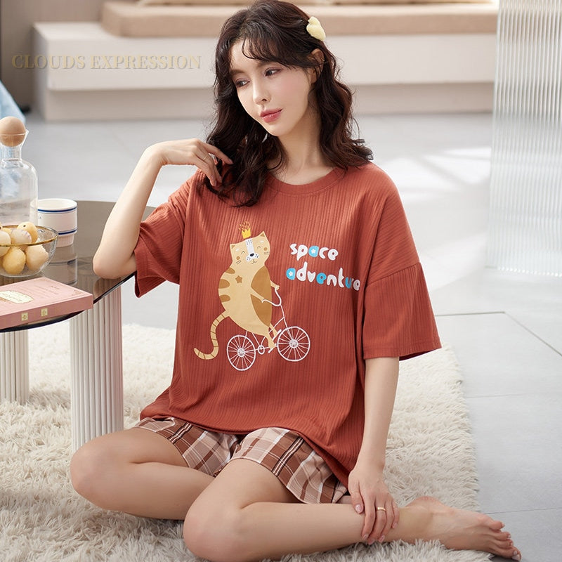 Pijama Folgado de Algodão Camiseta Manga Curta e Shorts Várias Estampas