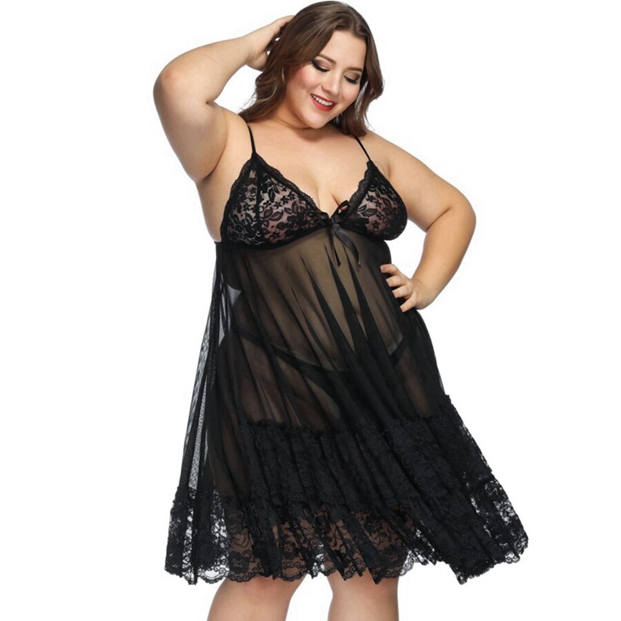 Camisola Transparente de Renda Plus Size Disponível