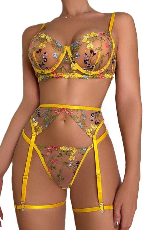 Conjunto Calcinha e Sutiã Floral Sexy