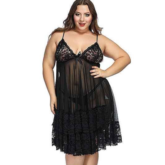 Camisola Transparente de Renda Plus Size Disponível